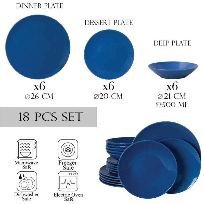 Casa si Gradina - Bucatarie si vesela - Vesela si tacamuri - Farfurii si boluri - Set farfurii 18 piese, pentru 6 persoane, Blue sky, Cesiro, Albastru - Infinity.ro