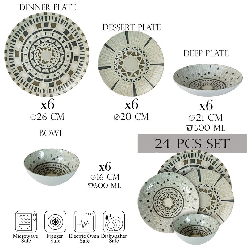 Casa si Gradina - Bucatarie si vesela - Vesela si tacamuri - Farfurii si boluri - Set farfurii 24 piese, 6 persoane - Ensemble Sogno - Set Veselă Italiană Porțelan - Infinity.ro