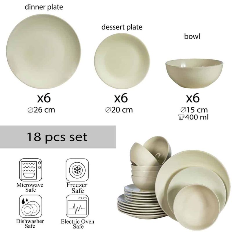 Casa si Gradina - Bucatarie si vesela - Vesela si tacamuri - Farfurii si boluri - Set farfurii 18 piese, pentru 6 persoane, Milk Foam, Cesiro, Crem Ivoire - Infinity.ro