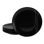 Casa si Gradina - Bucatarie si vesela - Vesela si tacamuri - Farfurii si boluri - Set 6 farfurii intinse 26 cm in Negru Mat cu linii albe - Infinity.ro