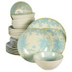 Casa si Gradina - Bucatarie si vesela - Vesela si tacamuri - Farfurii si boluri - Set farfurii 24 piese, pentru 6 persoane, Hawaii, Cesiro, Alb ivoire cu frunze albastru deschis - Infinity.ro