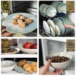 Casa si Gradina - Bucatarie si vesela - Vesela si tacamuri - Farfurii si boluri - Set farfurii 24 piese, pentru 6 persoane, Hawaii, Cesiro, Alb ivoire cu frunze albastru deschis - Infinity.ro