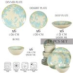 Casa si Gradina - Bucatarie si vesela - Vesela si tacamuri - Farfurii si boluri - Set farfurii 24 piese, pentru 6 persoane, Hawaii, Cesiro, Alb ivoire cu frunze albastru deschis - Infinity.ro