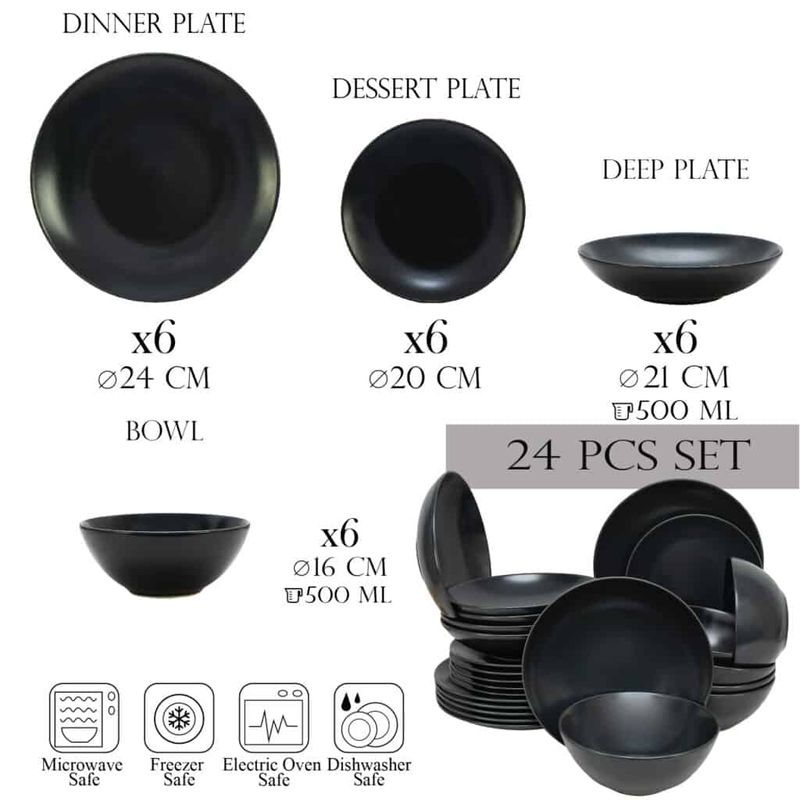 Casa si Gradina - Bucatarie si vesela - Vesela si tacamuri - Farfurii si boluri - Set farfurii 24 piese, pentru 6 persoane, Anthracite, Cesiro, Gri Mat - Infinity.ro