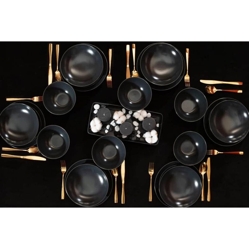 Casa si Gradina - Bucatarie si vesela - Vesela si tacamuri - Farfurii si boluri - Set farfurii 24 piese, pentru 6 persoane, Anthracite, Cesiro, Gri Mat - Infinity.ro