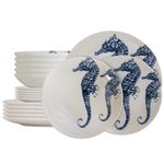 Casa si Gradina - Bucatarie si vesela - Vesela si tacamuri - Farfurii si boluri - Set farfurii 18 piese, pentru 6 persoane, Valuri Marine, Cesiro, Alb lucios decor cai de mare - Infinity.ro