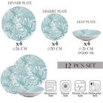 Casa si Gradina - Bucatarie si vesela - Vesela si tacamuri - Farfurii si boluri - Set farfurii 12 piese, 4 persoane, set cu farfurie adancă- Insieme Foglie Turquoise - Set Veselă Italiană Porțelan - Infinity.ro