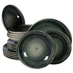 Casa si Gradina - Bucatarie si vesela - Vesela si tacamuri - Farfurii si boluri - Set farfurii 18 piese, pentru 6 persoane, Whirlwind, Cesiro, Alb Ivoire cu negru - Infinity.ro