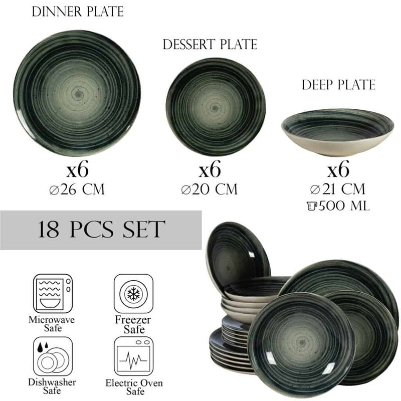 Casa si Gradina - Bucatarie si vesela - Vesela si tacamuri - Farfurii si boluri - Set farfurii 18 piese, pentru 6 persoane, Whirlwind, Cesiro, Alb Ivoire cu negru - Infinity.ro