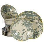 Casa si Gradina - Bucatarie si vesela - Vesela si tacamuri - Farfurii si boluri - Set farfurii 16 piese, pentru 4 persoane, Hawaii, Cesiro, Alb ivoire cu frunze gri - Infinity.ro