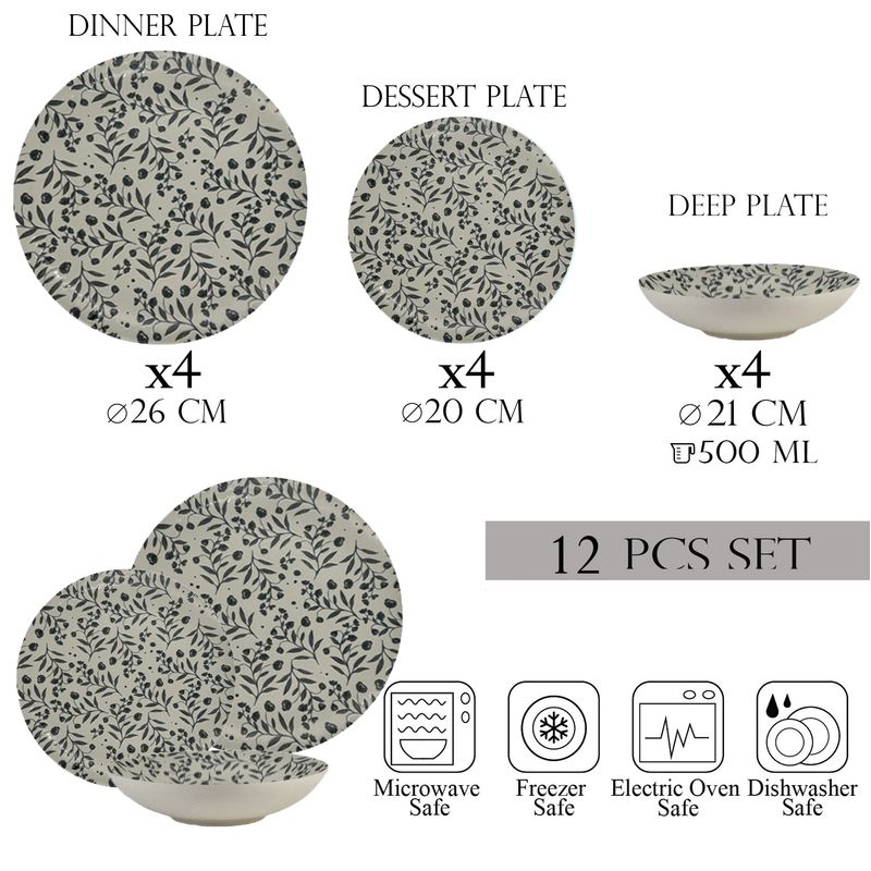 Casa si Gradina - Bucatarie si vesela - Vesela si tacamuri - Farfurii si boluri - Set farfurii 12 piese, 4 persoane, set cu farfurie adancă- Fiori di Ciliegio - Set Veselă Italiană Porțelan - Infinity.ro