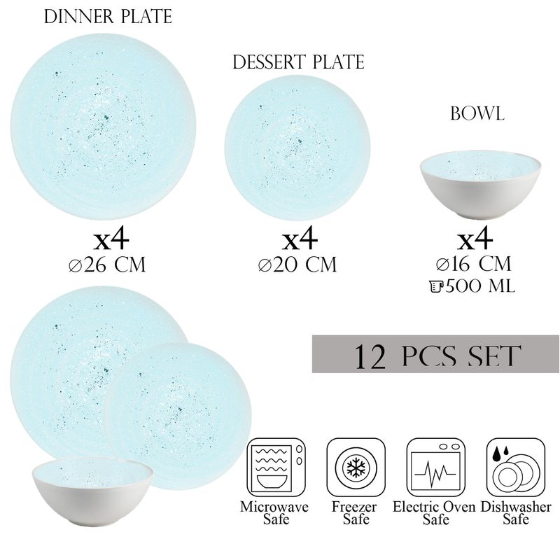 Casa si Gradina - Bucatarie si vesela - Vesela si tacamuri - Farfurii si boluri - Set farfurii 12 piese, 4 persoane, set cu bol- Ensemble Azure Spirale - Set Veselă Italiană Porțelan - Infinity.ro