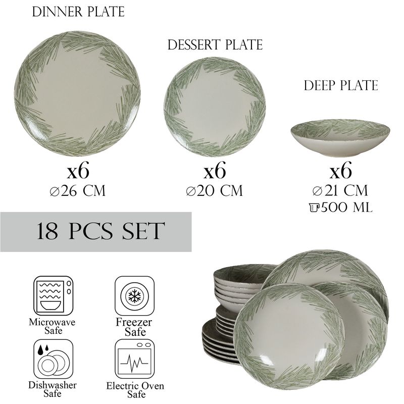 Casa si Gradina - Bucatarie si vesela - Vesela si tacamuri - Farfurii si boluri - Set farfurii 18 piese, pentru 6 persoane, Silver Fir, Cesiro, Alb Ivoire cu gri - Infinity.ro