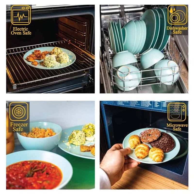 Casa si Gradina - Bucatarie si vesela - Vesela si tacamuri - Farfurii si boluri - Set farfurii 16 piese, pentru 4 persoane, Peppermint, Cesiro, Verde Menta Mat - Infinity.ro