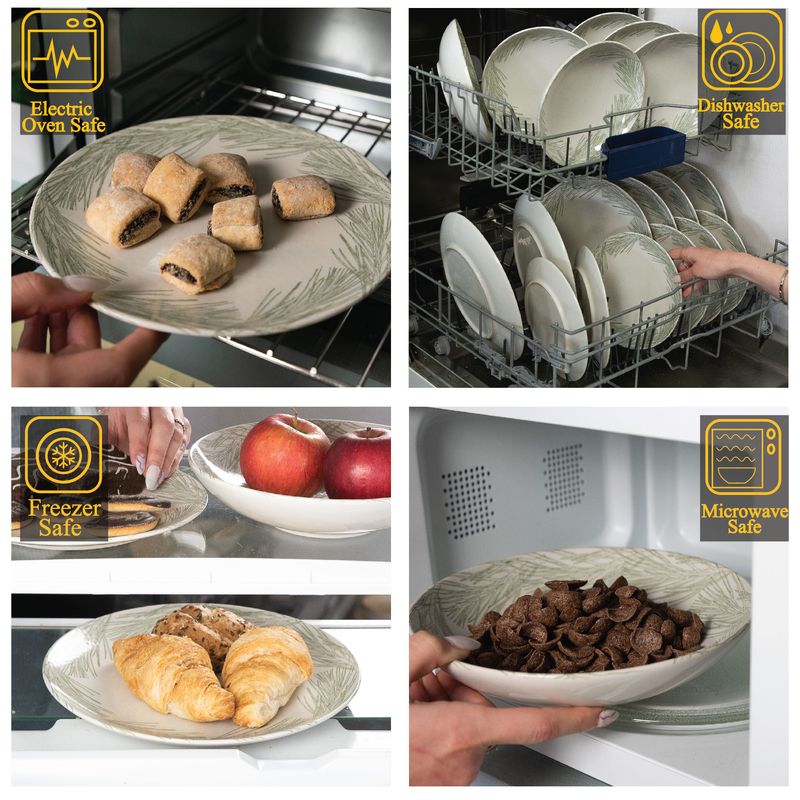 Casa si Gradina - Bucatarie si vesela - Vesela si tacamuri - Farfurii si boluri - Set farfurii 18 piese, pentru 6 persoane, Silver Fir, Cesiro, Alb Ivoire cu gri - Infinity.ro