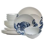 Casa si Gradina - Bucatarie si vesela - Vesela si tacamuri - Farfurii si boluri - Set farfurii 16 piese, pentru 4 persoane, Maritim Oceanic, Cesiro, Alb cu carcatita - Infinity.ro