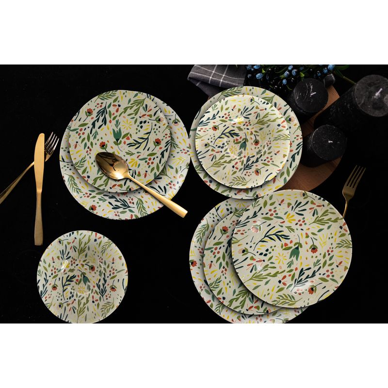 Casa si Gradina - Bucatarie si vesela - Vesela si tacamuri - Farfurii si boluri - Set farfurii 18 piese, pentru 6 persoane, Vintage, Cesiro, Alb decor flori si frunze - Infinity.ro