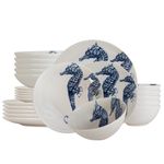 Casa si Gradina - Bucatarie si vesela - Vesela si tacamuri - Farfurii si boluri - Set farfurii 24 piese, pentru 6 persoane, Valuri Marine, Cesiro, Alb decor cai de mare - Infinity.ro