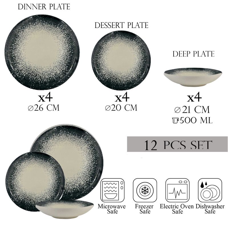 Casa si Gradina - Bucatarie si vesela - Vesela si tacamuri - Farfurii si boluri - Set farfurii 12 piese, 4 persoane, set cu farfurie adancă- Ensemble Dolce Sogno - Set Veselă Italiană Porțelan - Infinity.ro