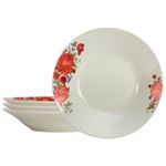 Casa si Gradina - Bucatarie si vesela - Vesela si tacamuri - Farfurii si boluri - Set 4 farfurii adanci 20 cm x 280 ml, pentru 4 persoane, Cesiro Porțelan, Ivoire cu trandafir rosu - Infinity.ro