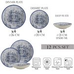 Casa si Gradina - Bucatarie si vesela - Vesela si tacamuri - Farfurii si boluri - Set farfurii 12 piese, 4 persoane, set cu farfurie adancă-Ensemble Elegante Azzurro - Set Veselă Italiană Porțelan - Infinity.ro