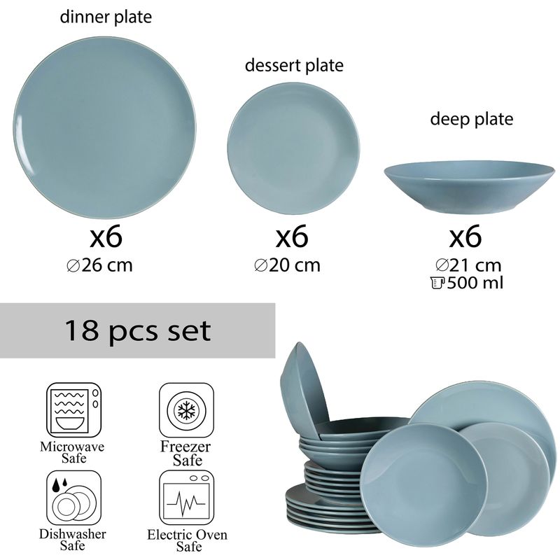 Casa si Gradina - Bucatarie si vesela - Vesela si tacamuri - Farfurii si boluri - Set farfurii 18 piese, pentru 6 persoane, Ash, Cesiro, Gri-Albastrui - Infinity.ro