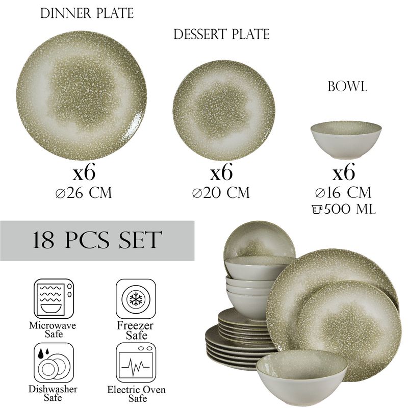 Casa si Gradina - Bucatarie si vesela - Vesela si tacamuri - Farfurii si boluri - Set farfurii 18 piese, pentru 6 persoane, Silver, Cesiro, Alb Ivoire lucios cu gri - Infinity.ro