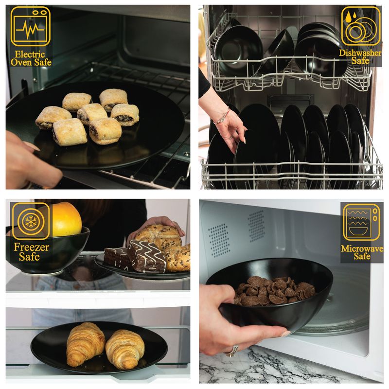 Casa si Gradina - Bucatarie si vesela - Vesela si tacamuri - Farfurii si boluri - Set farfurii 18 piese, pentru 6 persoane, Night, Cesiro, Negru Abis Mat - Infinity.ro