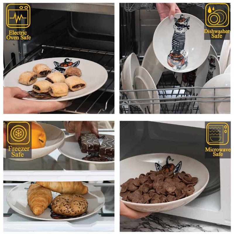 Casa si Gradina - Bucatarie si vesela - Vesela si tacamuri - Farfurii si boluri - Set farfurii 18 piese, pentru 6 persoane, Robber Cat, Cesiro, Ivoire cu Pisica - Infinity.ro