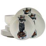 Casa si Gradina - Bucatarie si vesela - Vesela si tacamuri - Farfurii si boluri - Set farfurii 18 piese, pentru 6 persoane, Robber Cat, Cesiro, Ivoire cu Pisica - Infinity.ro