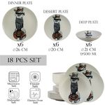 Casa si Gradina - Bucatarie si vesela - Vesela si tacamuri - Farfurii si boluri - Set farfurii 18 piese, pentru 6 persoane, Robber Cat, Cesiro, Ivoire cu Pisica - Infinity.ro