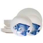 Casa si Gradina - Bucatarie si vesela - Vesela si tacamuri - Farfurii si boluri - Set farfurii 12 piese, pentru 4 persoane, Spectacol Subacvatic, Cesiro, Alb decor pesti - Infinity.ro