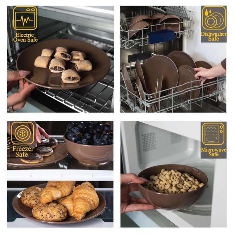 Casa si Gradina - Bucatarie si vesela - Vesela si tacamuri - Farfurii si boluri - Set farfurii 16 piese, pentru 4 persoane, Dark Chocolate, Cesiro, Maro inchis - Infinity.ro