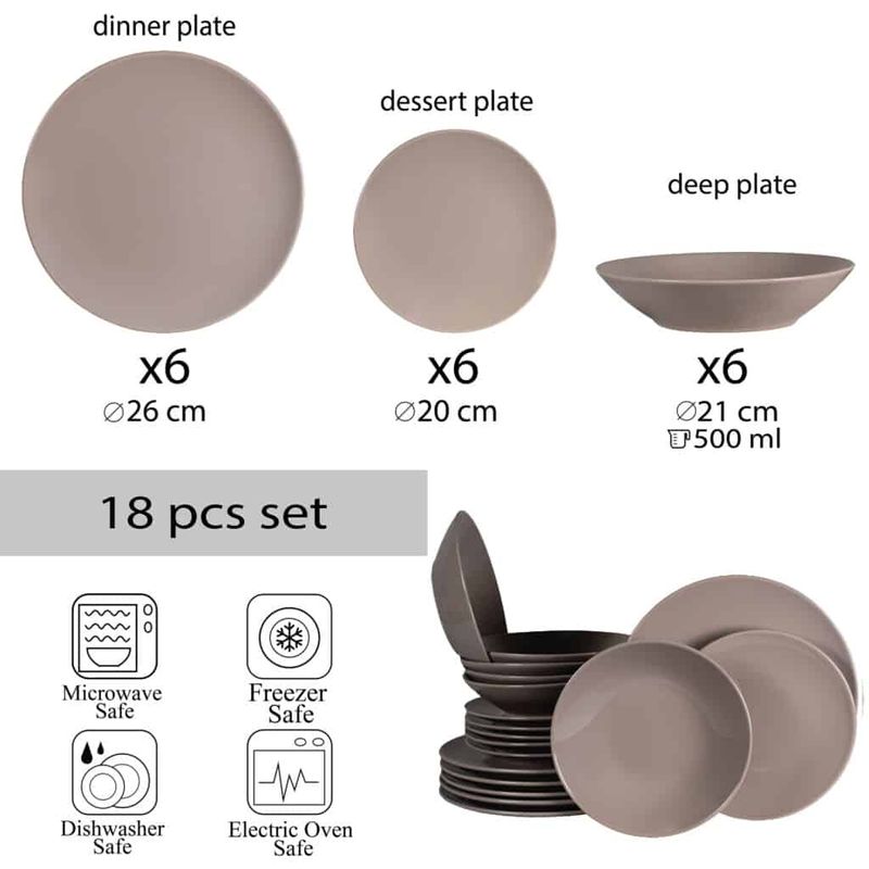 Casa si Gradina - Bucatarie si vesela - Vesela si tacamuri - Farfurii si boluri - Set farfurii 18 piese, pentru 6 persoane, Latte, Cesiro, Crem Lucios - Infinity.ro