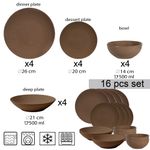 Casa si Gradina - Bucatarie si vesela - Vesela si tacamuri - Farfurii si boluri - Set farfurii 16 piese, pentru 4 persoane, Dark Chocolate, Cesiro, Maro inchis - Infinity.ro