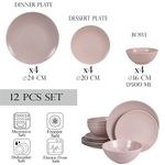 Casa si Gradina - Bucatarie si vesela - Vesela si tacamuri - Farfurii si boluri - Set farfurii 12 piese, pentru 4 persoane, Milkshake, Cesiro, Roz Deschis Mat - Infinity.ro