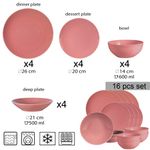 Casa si Gradina - Bucatarie si vesela - Vesela si tacamuri - Farfurii si boluri - Set farfurii 16 piese, pentru 4 persoane, Glossy Pink, Cesiro, Roz Mat - Infinity.ro