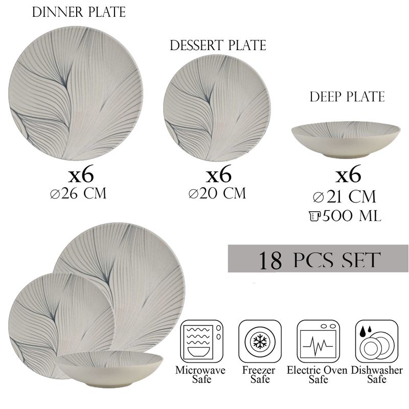 Casa si Gradina - Bucatarie si vesela - Vesela si tacamuri - Farfurii si boluri - Set farfurii 18 piese, 6 persoane, set cu farfurie adancă- Ensemble Foglie d'Oro - Set Veselă Italiană Porțelan - Infinity.ro