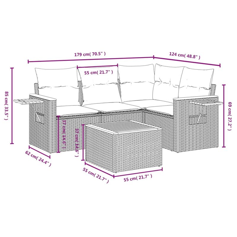 Casa si Gradina - Gradina si terasa - Mobilier exterior - Seturi mobila gradina - Set mobilier de gradina cu perne, 5 piese, negru, poliratan - Infinity.ro