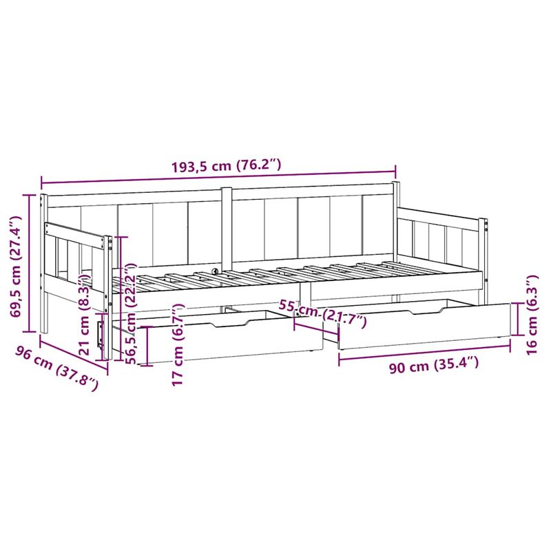 Casa si Gradina - Mobilier - Paturi si accesorii - Paturi - Pat de zi cu sertare, 90x190 cm, lemn masiv de pin - Infinity.ro