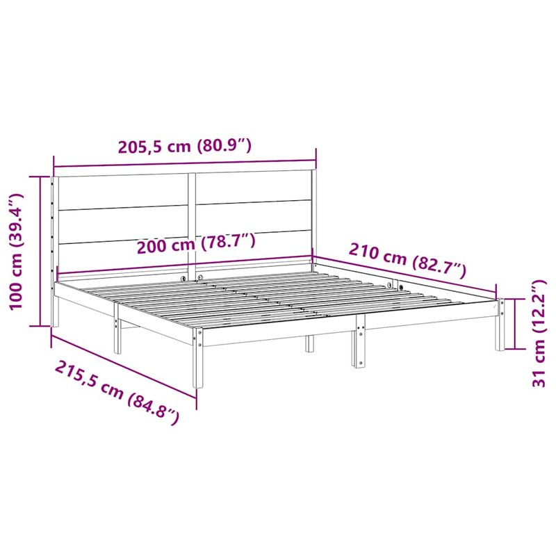 Casa si Gradina - Mobilier - Paturi si accesorii - Paturi - Cadru pat foarte lung fara saltea, 200x210 cm, lemn masiv - Infinity.ro