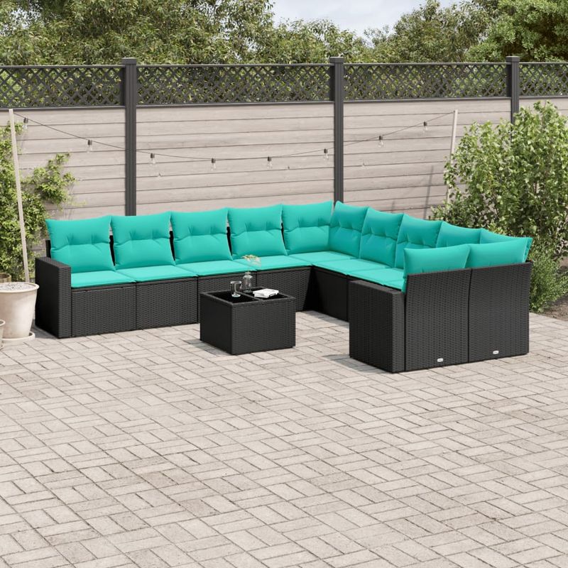 Casa si Gradina - Gradina si terasa - Mobilier exterior - Seturi mobila gradina - Set canapele de gradina cu perne, 11 piese, negru, poliratan - Infinity.ro