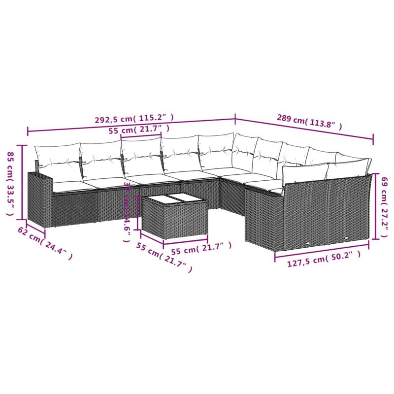 Casa si Gradina - Gradina si terasa - Mobilier exterior - Seturi mobila gradina - Set canapele de gradina cu perne, 11 piese, negru, poliratan - Infinity.ro