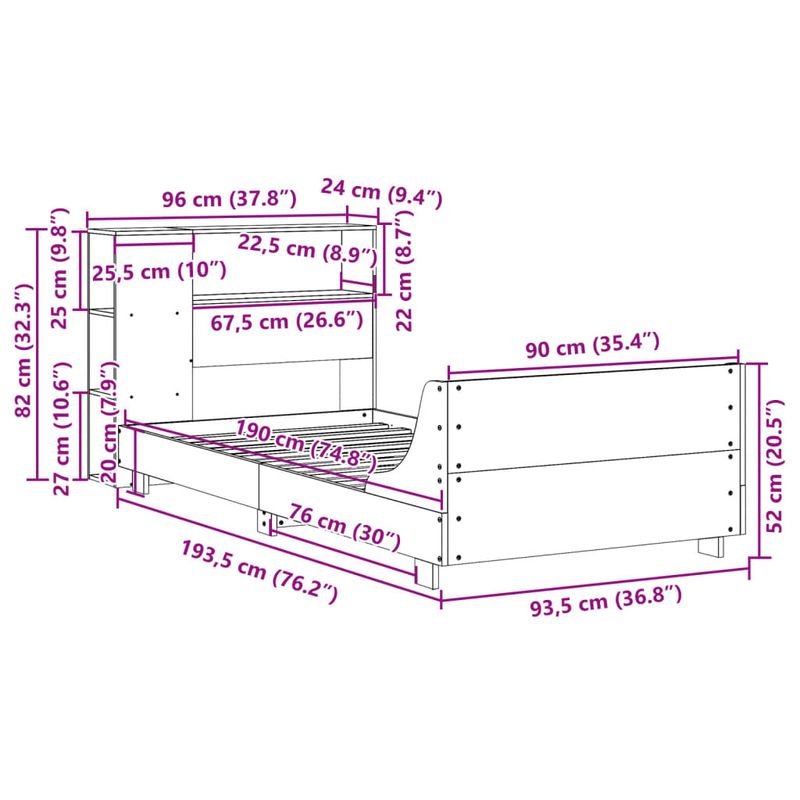 Casa si Gradina - Mobilier - Paturi si accesorii - Paturi - Cadru pat fara saltea, alb, 90x190 cm, lemn masiv de pin - Infinity.ro