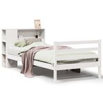 Casa si Gradina - Mobilier - Paturi si accesorii - Paturi - Pat cu biblioteca fara saltea, alb, 90x190 cm, lemn masiv pin - Infinity.ro