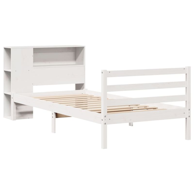 Casa si Gradina - Mobilier - Paturi si accesorii - Paturi - Pat cu biblioteca fara saltea, alb, 90x190 cm, lemn masiv pin - Infinity.ro