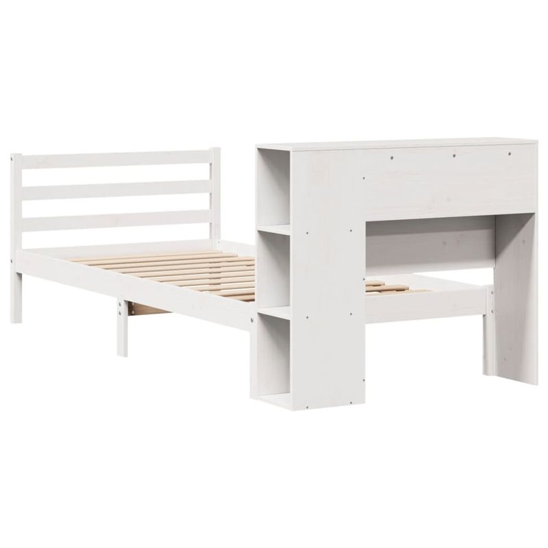 Casa si Gradina - Mobilier - Paturi si accesorii - Paturi - Pat cu biblioteca fara saltea, alb, 90x190 cm, lemn masiv pin - Infinity.ro