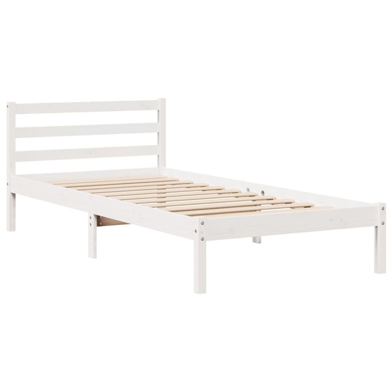 Casa si Gradina - Mobilier - Paturi si accesorii - Paturi - Pat cu biblioteca fara saltea, alb, 90x190 cm, lemn masiv pin - Infinity.ro