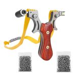 Sport si Outdoor - Camping - Accesorii camping si drumetii - Set prastie cu lase, Sling Queen, metalic, 11.5 cm, cu boloboc, maner lemn, maro si 200 bile de 9 mm - Infinity.ro