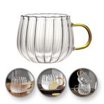 Casa si Gradina - Bucatarie si vesela - Cani si pahare - Cani si cesti - Cana din sticla, cu pereti ondulati si maner auriu, 350 ml - Infinity.ro